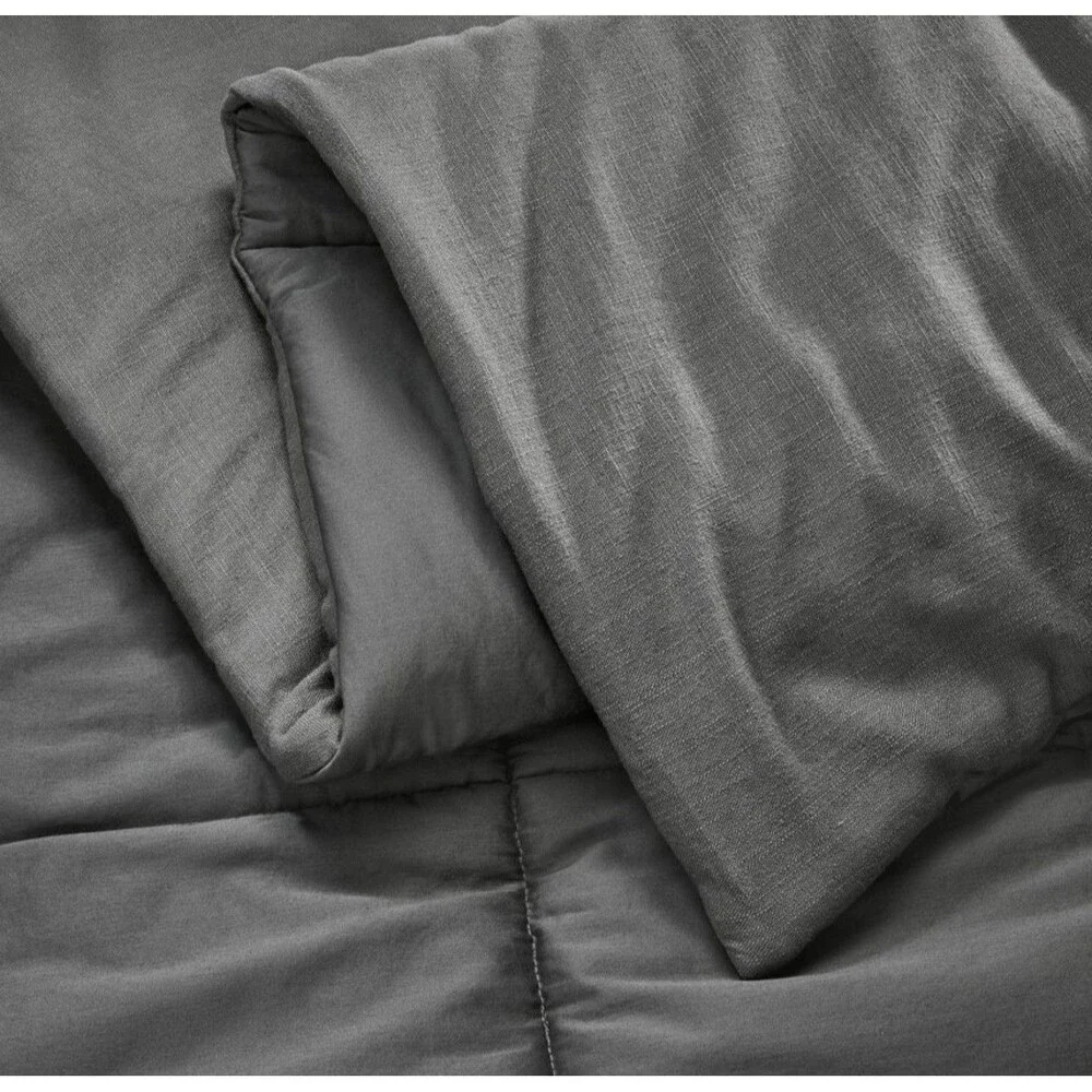 Full/Queen Heavyweight Linen Blend Comforter & Sham Set Dark Gray - Casaluna NEW